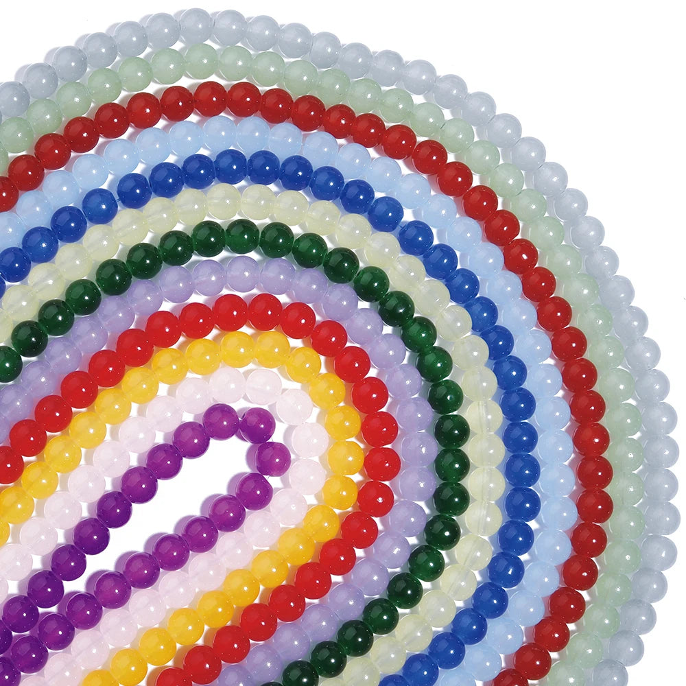 1 brin de perles de verre unies 6/8mm – Perles rondes intercalaires lâches pour la fabrication de bijoux DIY, bracelets faits main, colliers et accessoires d'artisanat