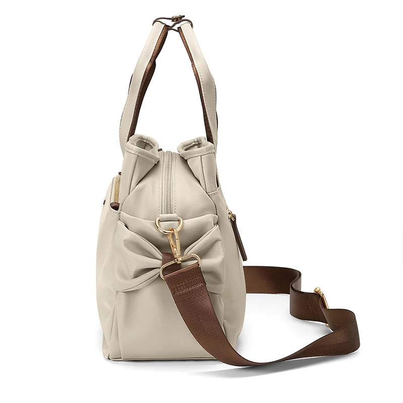 GOLF Women's Nylon Bucket Handbag Apricot Shoulder Crossbody Bag with Top Handle Large Capacity