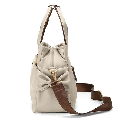 GOLF Women's Nylon Bucket Handbag Apricot Shoulder Crossbody Bag with Top Handle Large Capacity