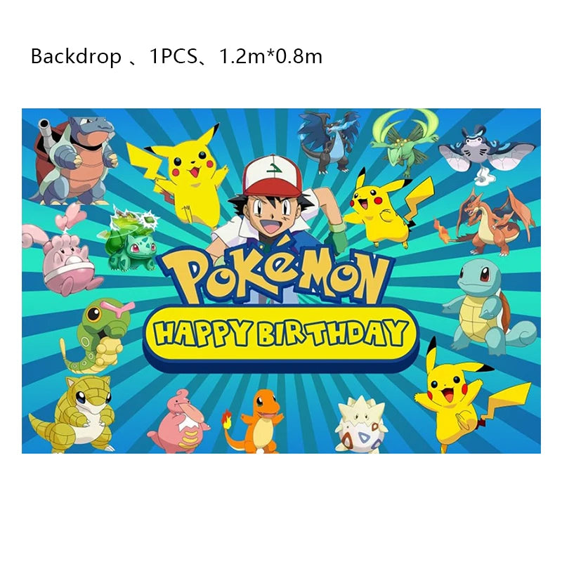 Pokémon Birthday Party Decorations – Lightning Pikachu Balloon Set with Disposable Tableware, Banner, Backdrop & Plates for Kids Events