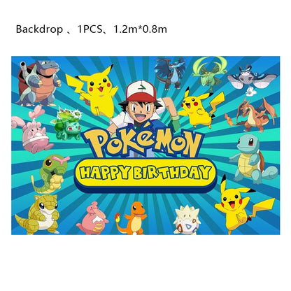 Pokémon Birthday Party Decorations – Lightning Pikachu Balloon Set with Disposable Tableware, Banner, Backdrop & Plates for Kids Events