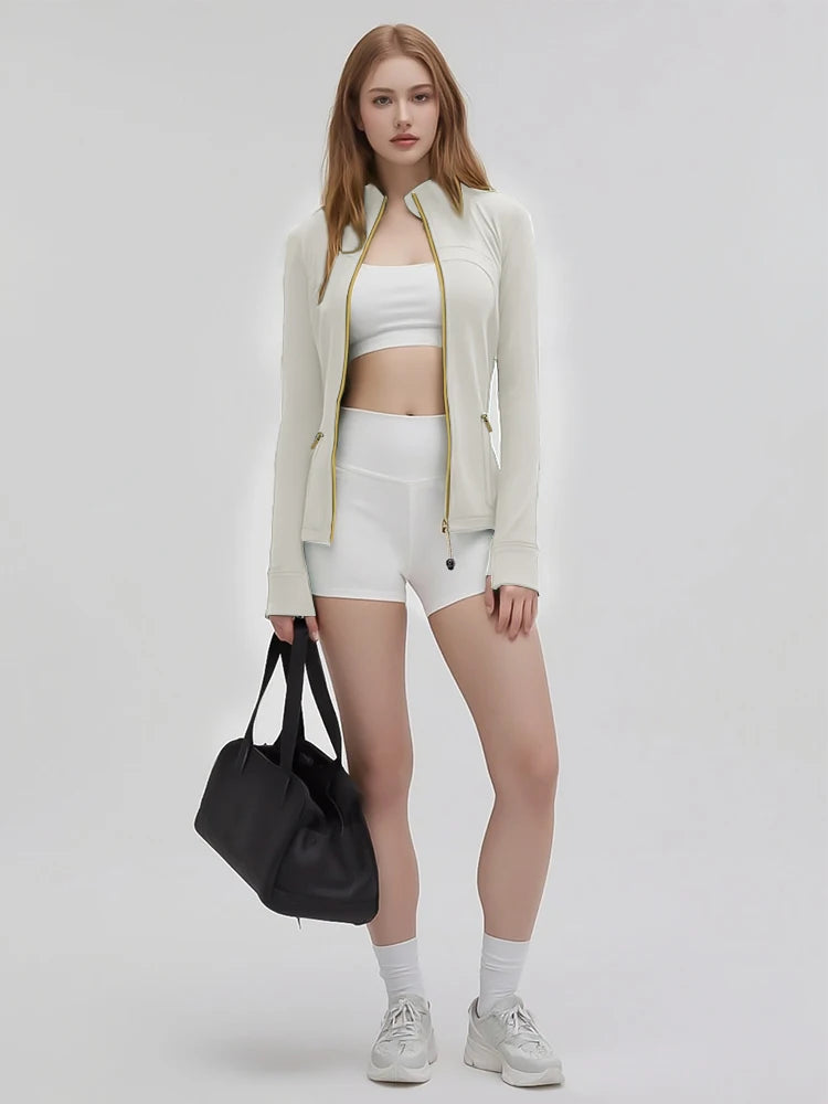 Women's Stand Collar Athletic Jacket – Long Sleeve Zip-Up Workout Top for Gym, Fitness & Casual Wear