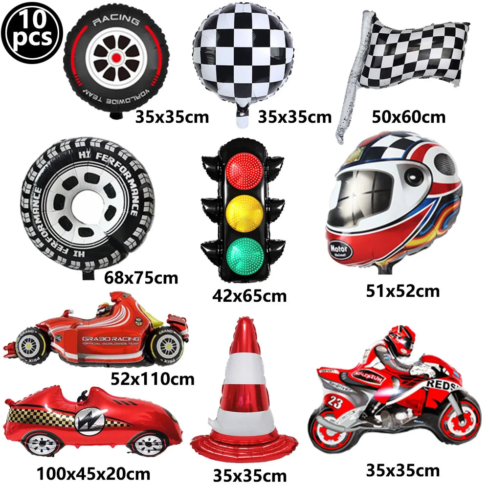 Racing Car Birthday Party Decorations – Race Car, Tire Wheel, Traffic Cone & Checkered Balloons for Kids' Racing-Themed Parties