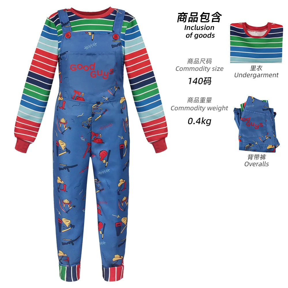 Chucky Inspired Cosplay Costume – Men & Women Horror Film Outfit Set (Shirt & Pants) for Halloween, Carnival & Party Roleplay
