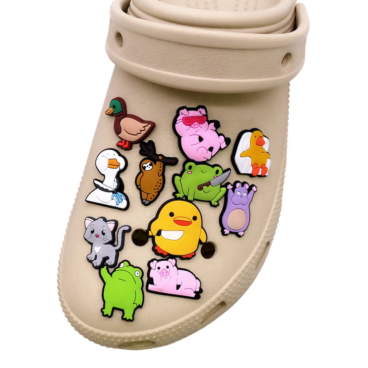 1PC Cartoon Animal Shoe Charm – Cute PVC Clog Pins with Duck, Penguin, Frog, Bear & Pig Designs, Funny Shoe Decorations