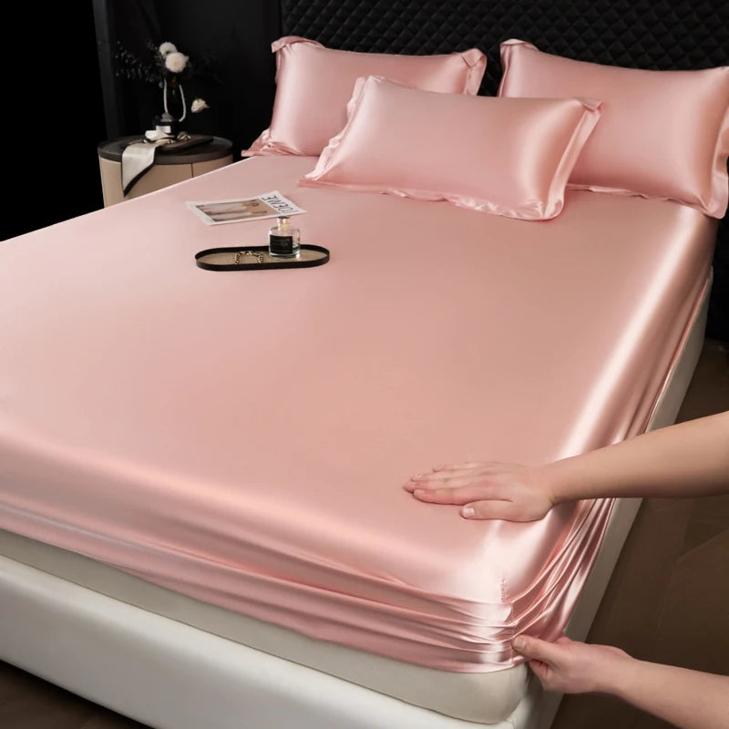 Rayon Satin Fitted Sheet – Soft Mattress Cover with Elastic Band for Single, Double, Queen & King Beds