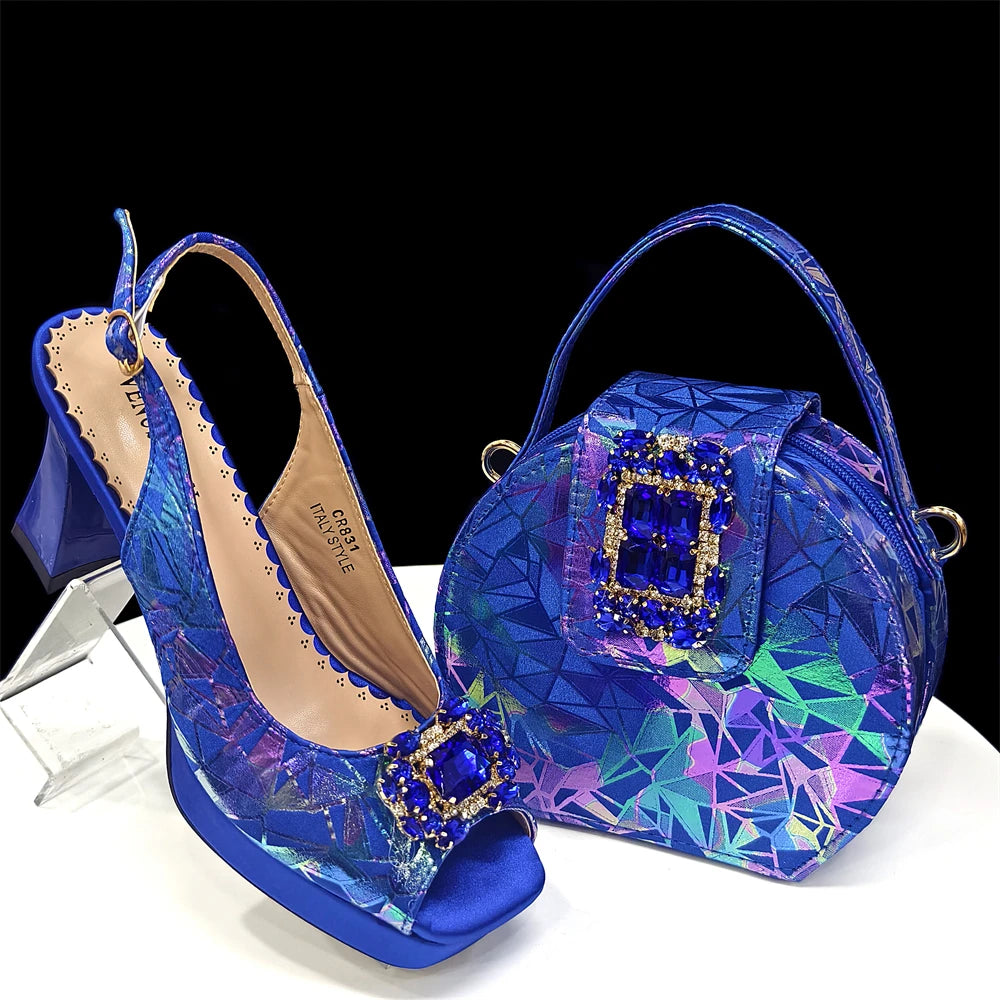 Elegant Women’s Fuchsia Peep Toe Heels & Matching Bag Set – Rhinestone Italian-Style Sandals for Parties, Weddings & Special Occasions