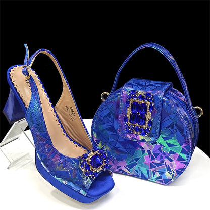 Elegant Women’s Fuchsia Peep Toe Heels & Matching Bag Set – Rhinestone Italian-Style Sandals for Parties, Weddings & Special Occasions