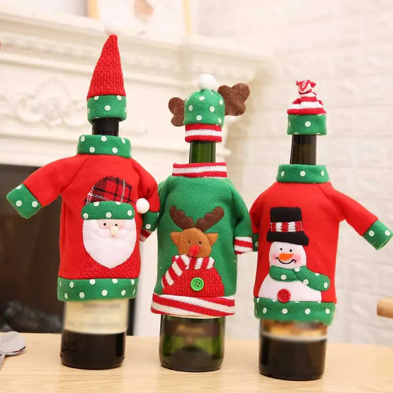 Christmas Wine Bottle Cover Set – Red Dress Wine Bottle Bag for Xmas, New Year Gifts, Navidad Party & Dinner Table Decor