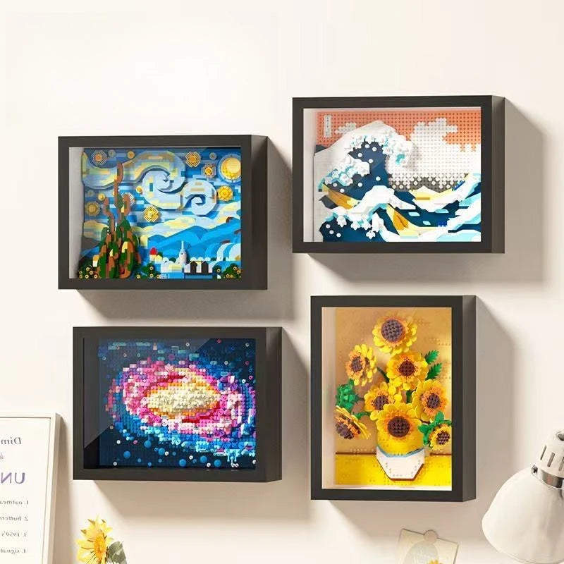 3D Diamond Building Block Art Set with Display Box – Van Gogh Sunflowers, The Starry Night & Great Wave Inspired Model, Kids' Gift