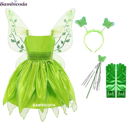Girls Tinker Bell Costume – Green Fairy Princess Fancy Dress for Halloween, Birthday Parties & Cosplay, Ages 2–10Y