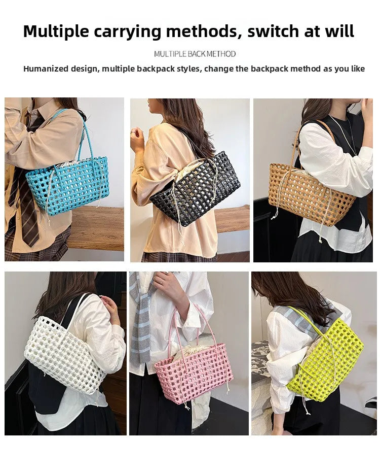 Bolso Cesta de Paja Tejido a Mano para Mujer – Bolso de Hombro de Ratán, Bolso de Playa de Verano para Mujer, Cartera de Viaje de Diseño para Compras, Vacaciones y Salidas Casuales