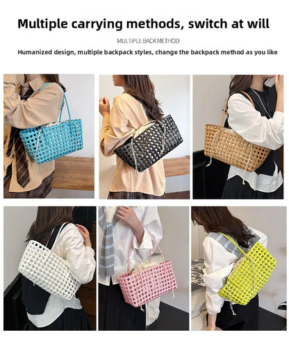 Bolso Cesta de Paja Tejido a Mano para Mujer – Bolso de Hombro de Ratán, Bolso de Playa de Verano para Mujer, Cartera de Viaje de Diseño para Compras, Vacaciones y Salidas Casuales