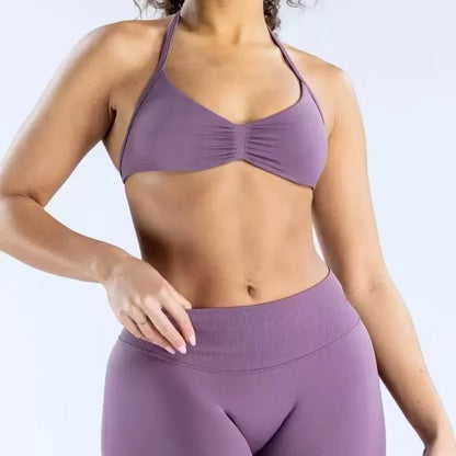 Women’s Seamless Yoga Set – 2PCS Strappy Sports Bra & High Waist Scrunch Shorts Gym Workout Outfit