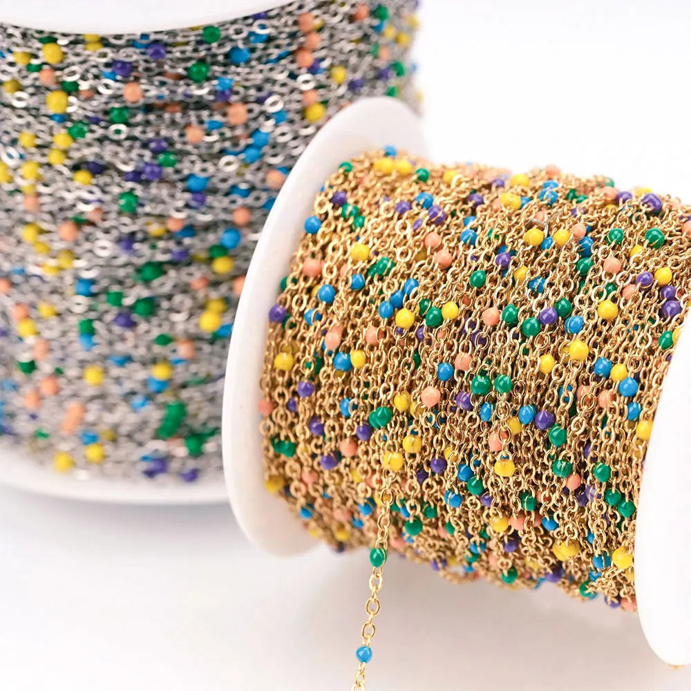 1M Stainless Steel Enamel Bead Chain – Colorful Dripping Oil DIY Chain for Necklaces, Bracelets & Jewelry Making