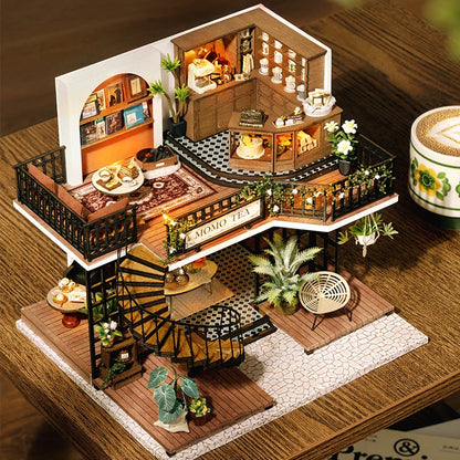 Wooden Dollhouse 3D Puzzle Kit – DIY Miniature Room Model with Furniture & LED Lights Home Decoration
