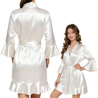 Elegant Satin Bathrobe – Personalized Wedding Date Bride Bridesmaid Robe Gift for Bridal Party Women