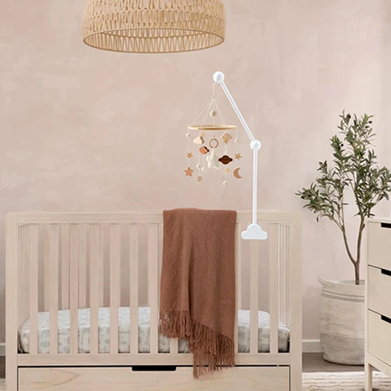 Baby Wooden Bed Bell Bracket – Newborn Crib Mobile Stand for 0-12 Months, Wooden Hanging Toy Holder with Crochet Bed Bell Rattle, Infant Nursery Decoration & Sensory Baby Toy Accessory