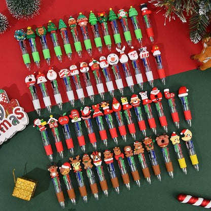 30PCS Cute Cartoon 4-Color Ballpoint Pens – Mini Pocket Kawaii 3D Pens for Kids, Christmas Student Prizes, School & Office Stationery