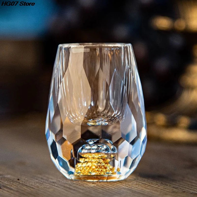 Luxury Crystal Glass Cup with Gold Foil Double Bottom, Vodka Shot Glass, Sake and Shochu Drinking Cup, Liqueur Glass, Elegant Tea Cup, Premium Bar Drinkware Gift