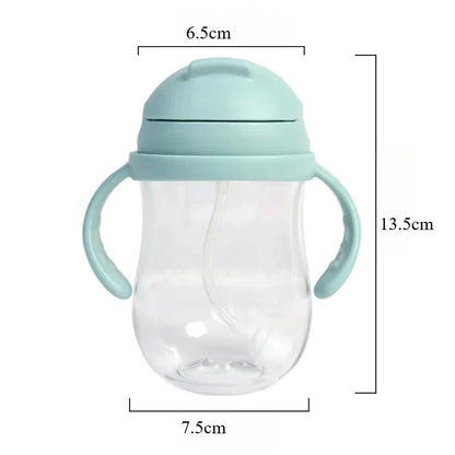 300ML Baby Straw Water Bottle with Handle Portable Toddler Training Cup for Kids