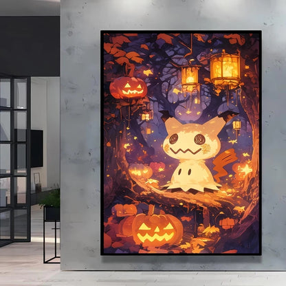 Pokémon Bulbasaur & Pikachu Canvas Wall Art – Bright Garden Themed Cartoon Home Living Room Decor