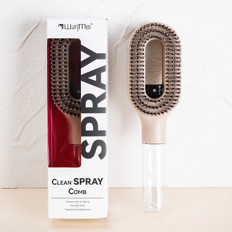 2-in-1 Detangling Spray Hair Brush with Water Mist Bottle – Anti-Static Scalp Massage Comb for All Hair Types