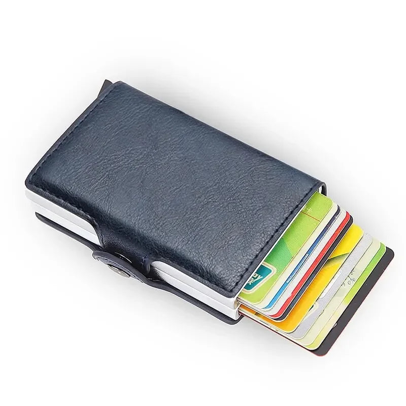 Cartera metálica para hombre con bloqueo RFID, de piel sintética, aluminio, tarjetero delgado