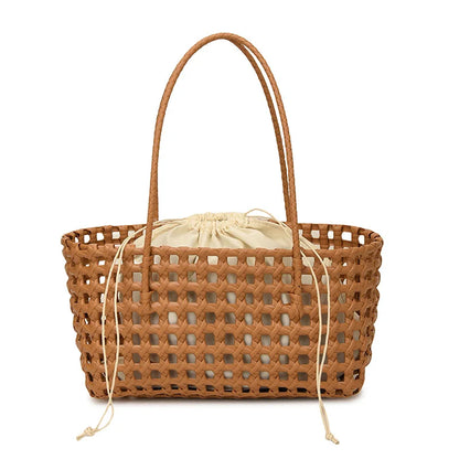 Bolso Cesta de Paja Tejido a Mano para Mujer – Bolso de Hombro de Ratán, Bolso de Playa de Verano para Mujer, Cartera de Viaje de Diseño para Compras, Vacaciones y Salidas Casuales