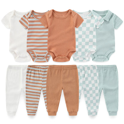Kiddiezoom 10PCS Baby Clothing Set – Unisex Newborn Bodysuits & Pants, Soft Four-Season Infant Outfit for Baby Boys & Girls