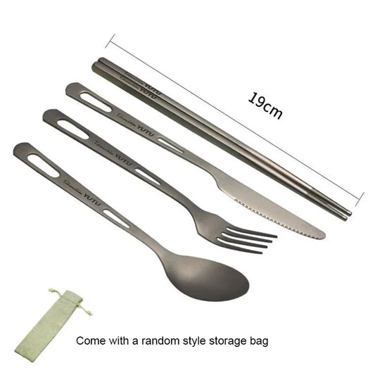 Juego de cubiertos de titanio puro – Juego portátil de cuchillo, tenedor, cuchara y palillos para acampar, hacer senderismo, comer al aire libre, pícnic y uso diario