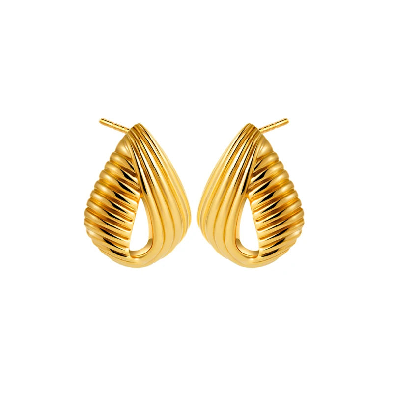 Pendientes de Moda Llamativos de Acero Inoxidable Chapado en Oro Círculo Geométrico Retorcido Vintage para Mujer