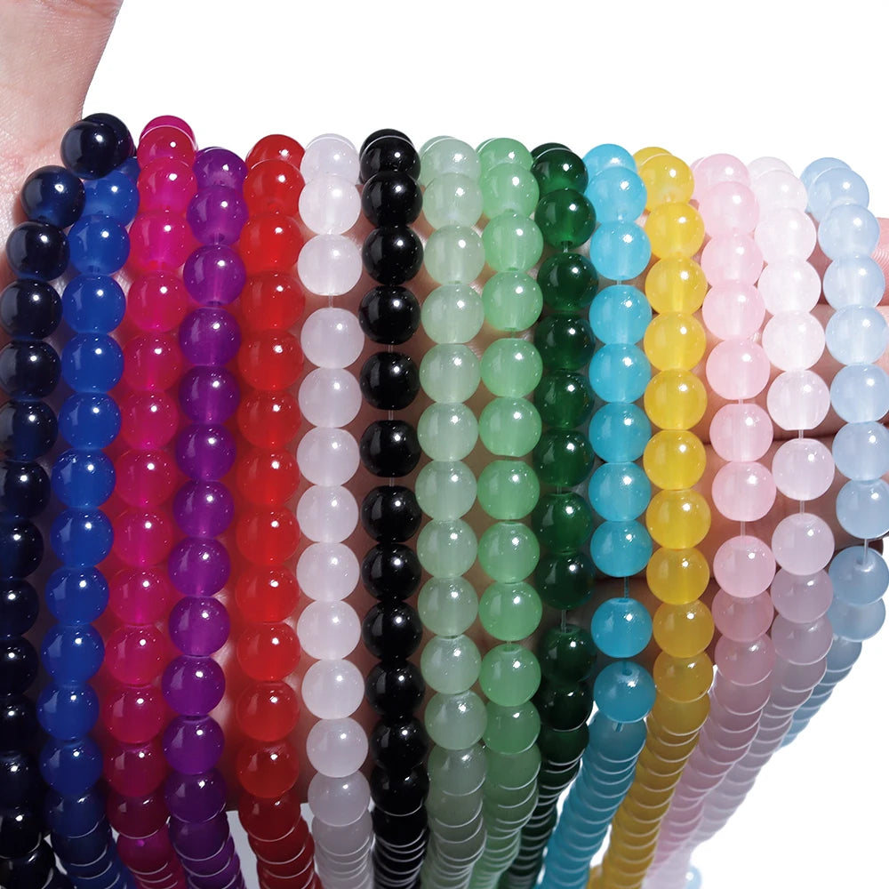1 brin de perles de verre unies 6/8mm – Perles rondes intercalaires lâches pour la fabrication de bijoux DIY, bracelets faits main, colliers et accessoires d'artisanat