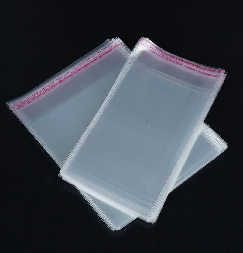 100 sacs auto-adhésifs transparents en OPP – Sachets d'emballage en plastique refermables pour vêtements, bijoux, biscuits, bonbons et emballage cadeau