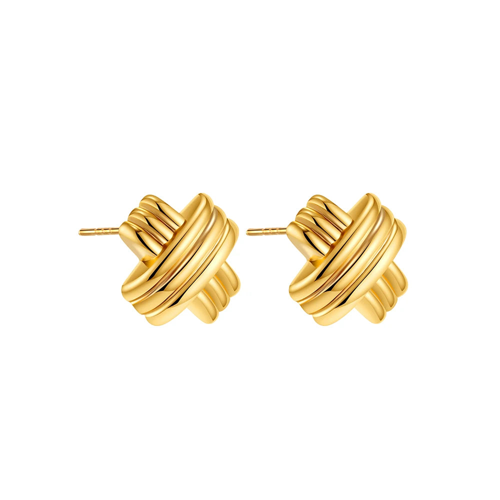 Pendientes de Moda Llamativos de Acero Inoxidable Chapado en Oro Círculo Geométrico Retorcido Vintage para Mujer