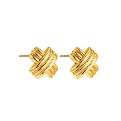 Pendientes de Moda Llamativos de Acero Inoxidable Chapado en Oro Círculo Geométrico Retorcido Vintage para Mujer