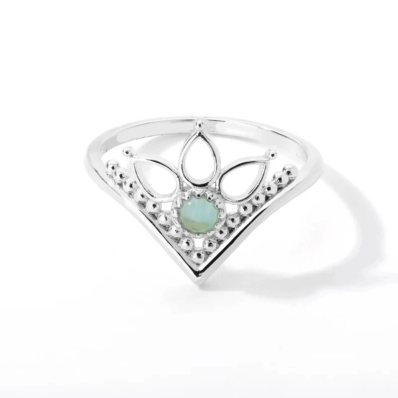 Gold Stainless Steel Lotus Flower Opal Ring – Vintage Oval Stone Statement Ring for Women | Elegant Fashion Jewelry Gift