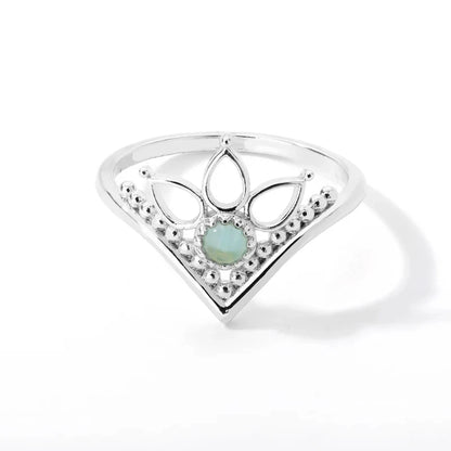 Gold Stainless Steel Lotus Flower Opal Ring – Vintage Oval Stone Statement Ring for Women | Elegant Fashion Jewelry Gift