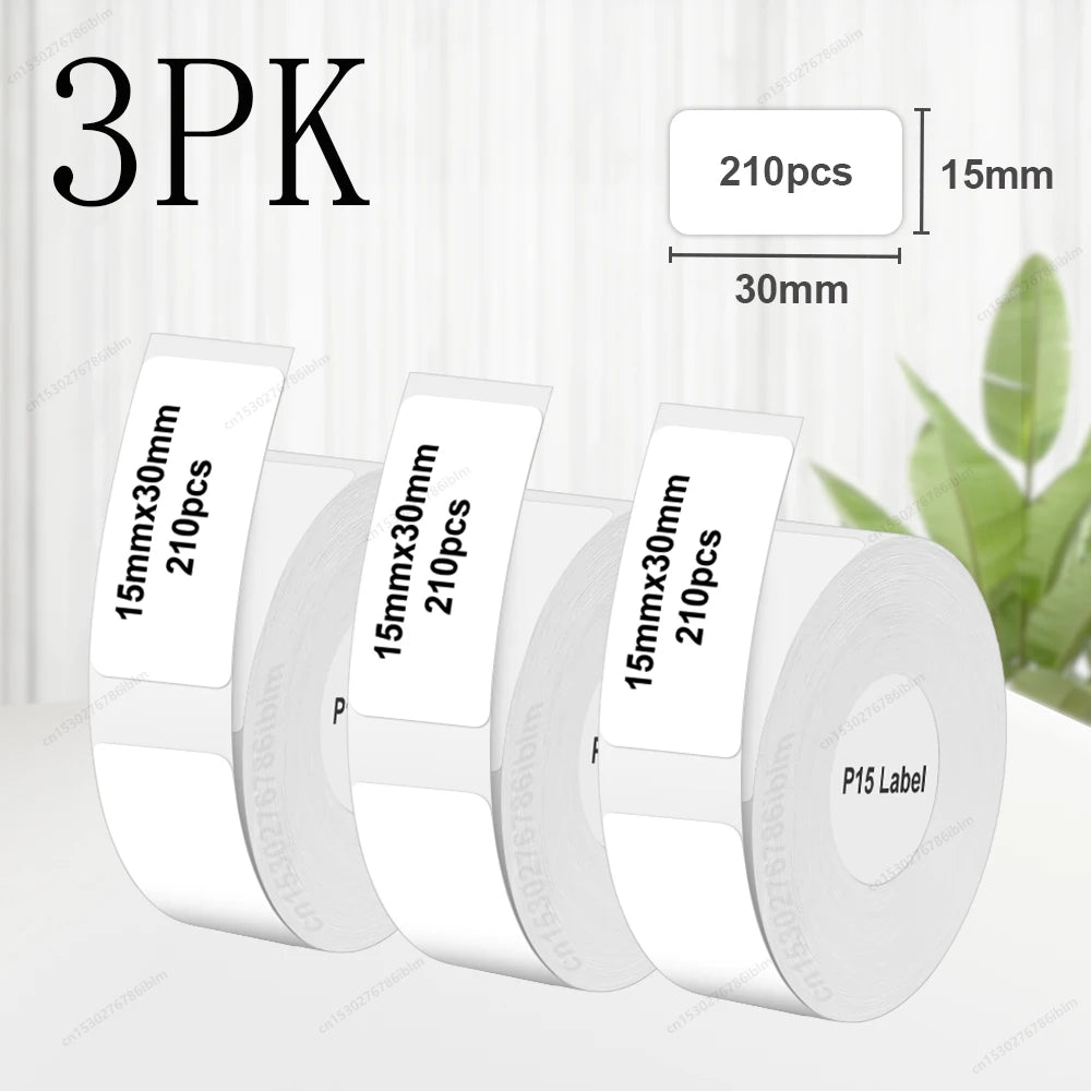3/5/10PK P15 Thermal Label Paper Stickers – 12x40mm & 15x30mm Self-Adhesive Labels Compatible with Phomemo D30, Q30, Marklife P15/P12 & DELI Q2 Printers