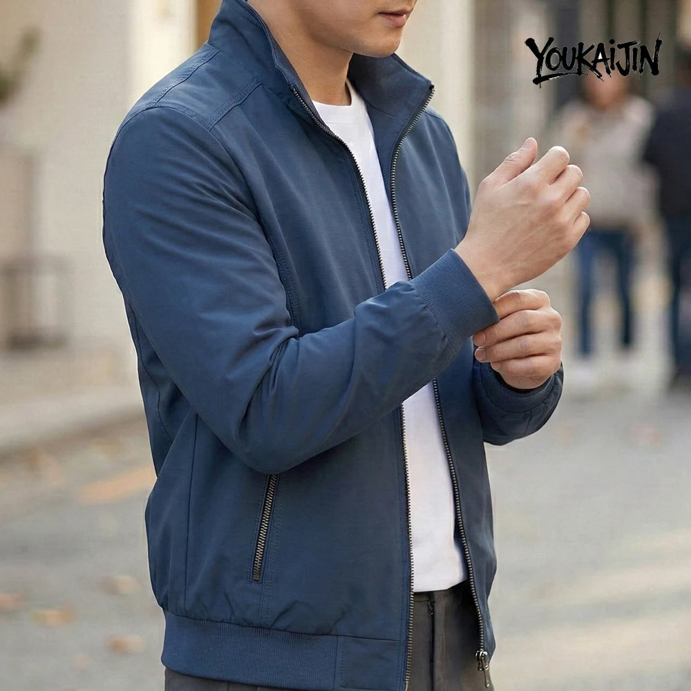 Men’s Korean-Style Slim-Fit Overcoat – Solid Color Stand Collar Jacket, Casual Spring & Autumn Outerwear, Sizes S–6XL