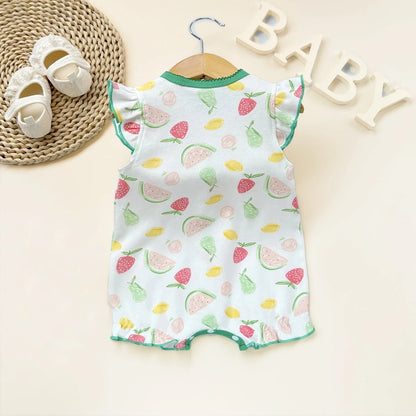 Pelele de verano para bebé recién nacido – Body de manga corta de algodón suave con estampado de dibujos animados para bebés y niñas (3-18 meses)