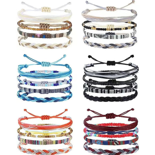 Set de 24 Pulseras y Tobilleras Boho Surfer – Joyería de Cuerda Trenzada Colorida para Moda de Verano en la Playa