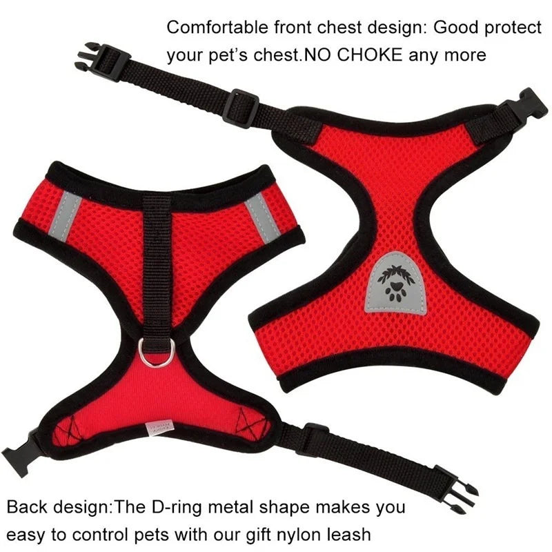 Reflective Dog & Cat Harness with Leash – Adjustable Breathable Mesh Vest for Small Pets