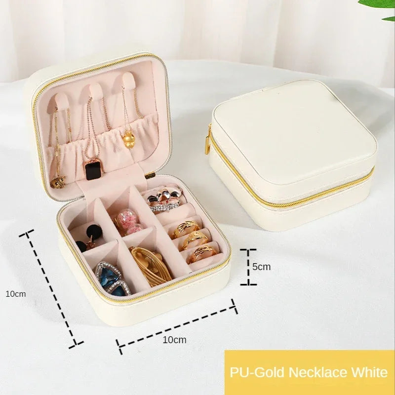 Portable Leather Travel Jewelry Organizer Case for Rings, Earrings, Necklaces & Accessories Storage