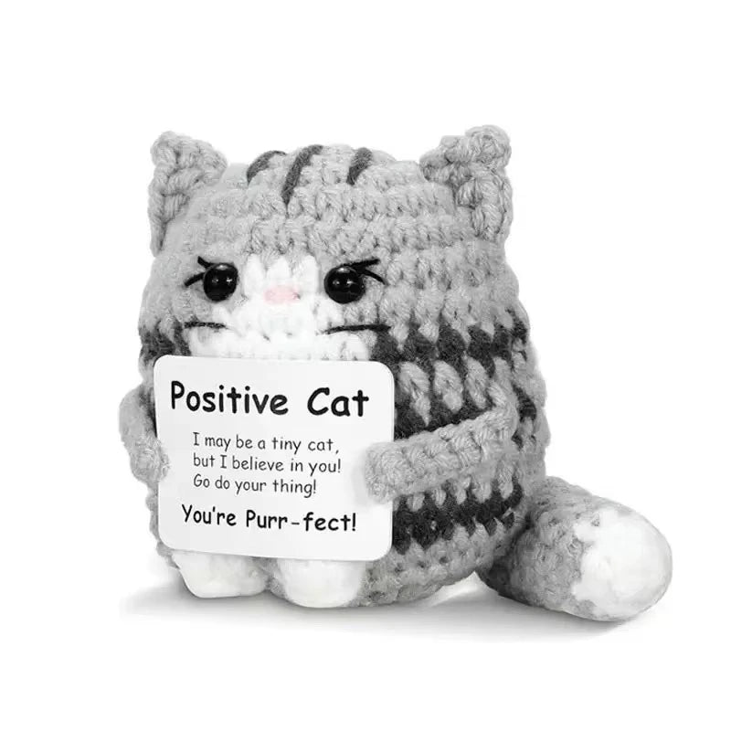 Peluche Pomme de terre Énergie positive – Décoration de chambre tricotée à la main en laine avec carte d'inspiration, cadeau de Noël mignon et amusant et ornement de bureau