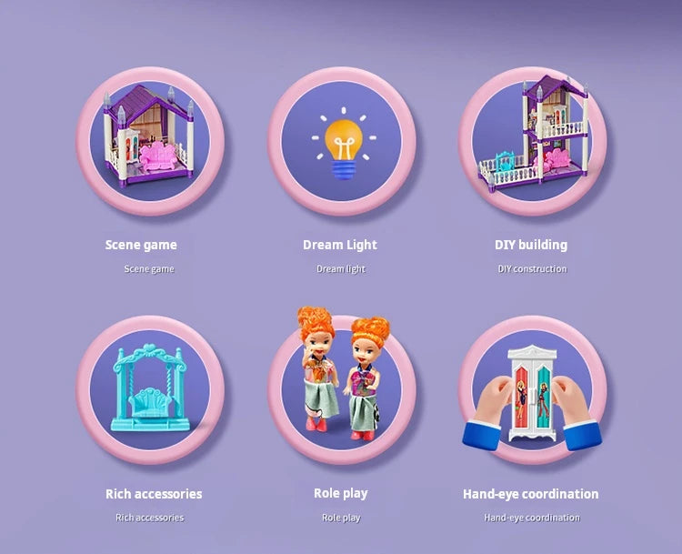 3D DIY Fantasy Princess Castle Villa Assembly Doll House Set – Creative Building Toys for Girls, Home Play & Kids 3D Educational Toy Kit