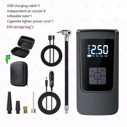 Compresor de aire inalámbrico portátil para inflar neumáticos – Bomba de aire eléctrica digital LCD para coches, motocicletas, bicicletas y balones deportivos