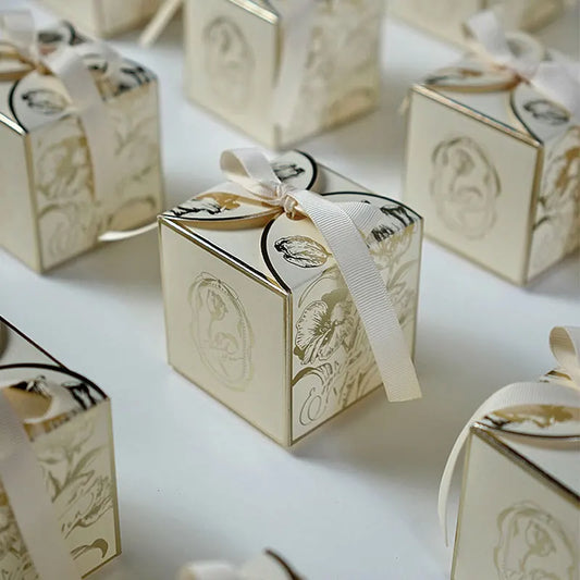 Cajas de Dulces de Lujo Doradas de 10/400PCS – Cajas de Regalo Color Champaña para Recuerdos de Boda, Dulces y Decoraciones de Fiesta | Elegante Caja de Regalo de Papel