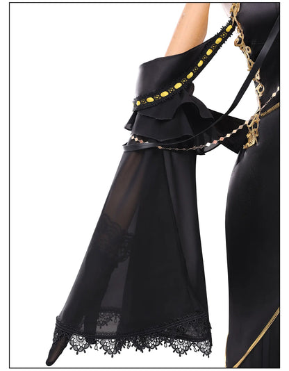 C.C. Cosplay Costume – Code Geass Black Lace Butterfly Long Dress Set with Wig (Anime Roleplay Outfit)