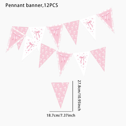 Kit de Fête d'Anniversaire Rose – Thème Princesse Bannière, Ballons Nœud, Pailles, Assiettes en Papier Jetables, Serviettes et Gobelets Vaisselle Décorations pour Fêtes d'Anniversaire de Filles